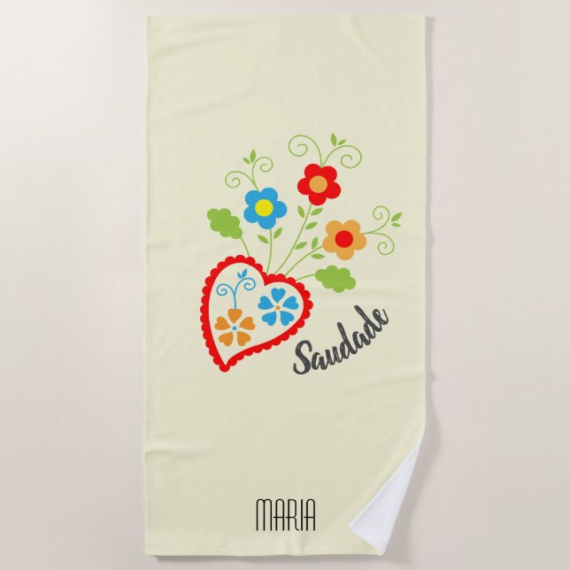 Portugiesisches Volksherz mit saudade Wort Strandtuch (Vorderseite)