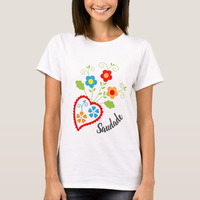 Portugiesisches Volksherz mit saudade Wort T-Shirt (Vorderseite)