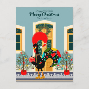 Portugiesisches Weihnachtshaus mit Hahn Grüßen Postkarte