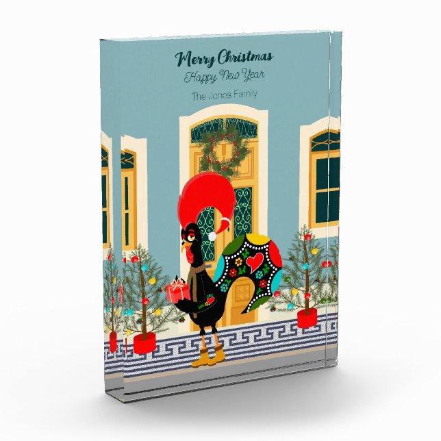 Portugiesisches Weihnachtshaus mit Rooster-Grüße Fotoblock (Links)