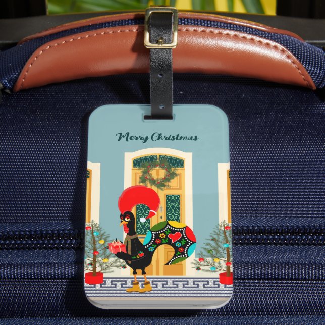 Portugiesisches Weihnachtshaus mit Rooster-Grüße Gepäckanhänger (Vorderseite Insitu 2)