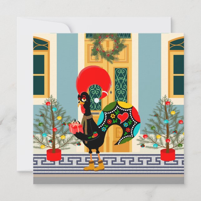 Portugiesisches Weihnachtshaus mit Rooster-Grüße Karte (Vorderseite)