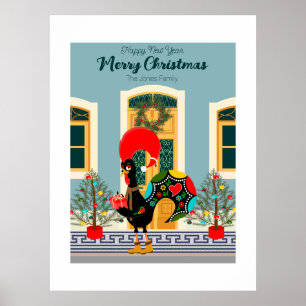 Portugiesisches Weihnachtshaus mit Rooster-Grüße Poster
