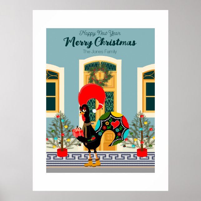 Portugiesisches Weihnachtshaus mit Rooster-Grüße Poster (Vorne)