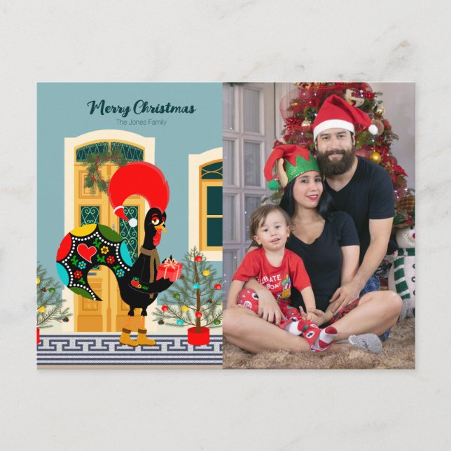 Portugiesisches Weihnachtshaus mit Rooster-Grüße Postkarte (Vorderseite)