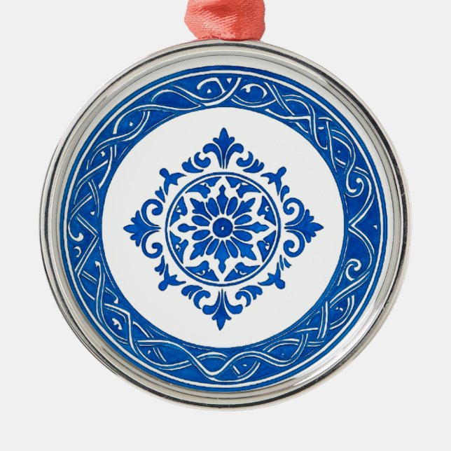 Portuguese Azulejo Ornament – Blue Tile Christmas  Aus Metall (Vorne)