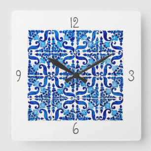 Portuguese Azulejo Square Wall Clock Quadratische Wanduhr