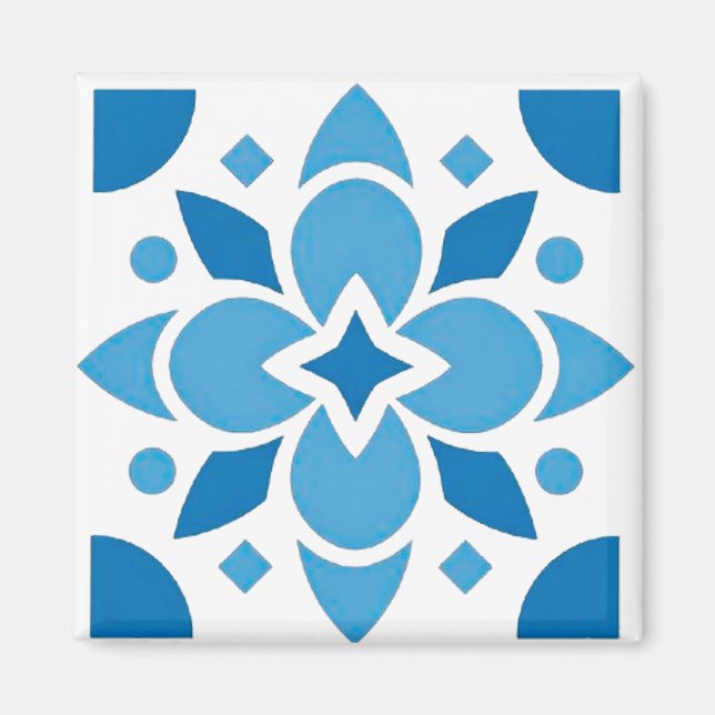 Portuguese Azulejo Tile Blue Pattern Square Magnet (Vorne)