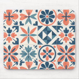 Portuguese Azulejo Tile Pattern Mousepad – Blue & 