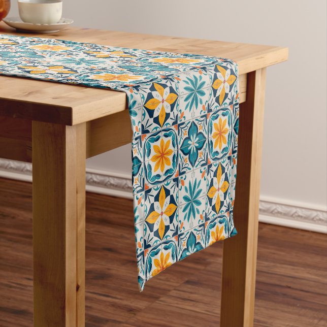 Portuguese Azulejo Tile Table Runner – Blue & Yell Kurzer Tischläufer (Beispiel)
