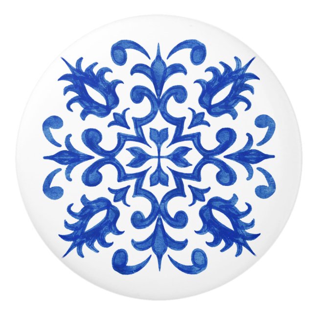 Portuguese Blue Tile central round medallion Keramikknauf (Vorderseite)