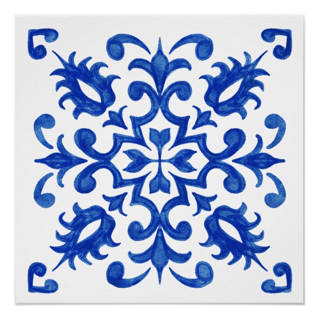 Portuguese Blue Tile central round medallion Poster (Vorderseite)