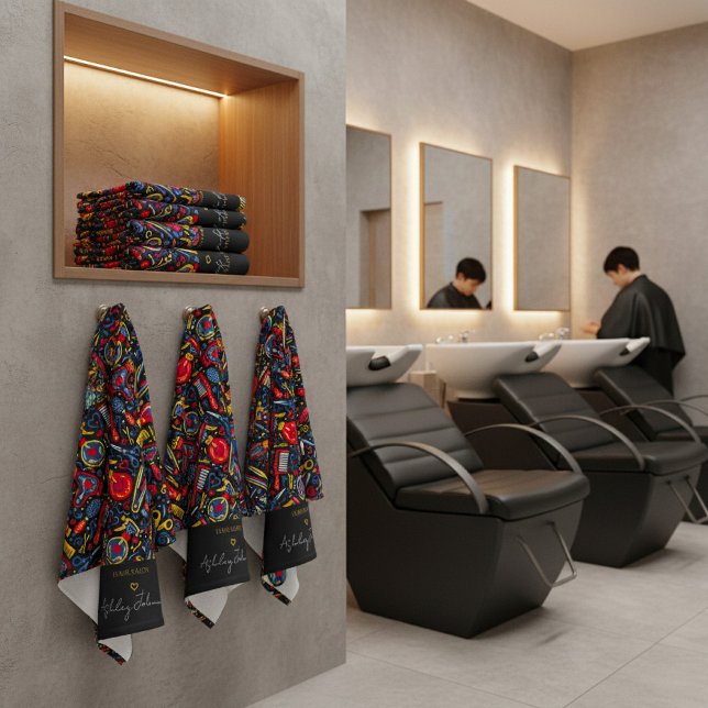 Portuguese folk hair icons — black, red & blue handtuch (Von Creator hochgeladen)