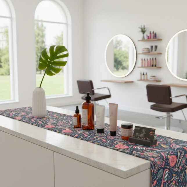 Portuguese folk hair icons — navy, blush & cream kurzer tischläufer (Von Creator hochgeladen)