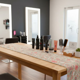 Portuguese folk hair icons — taupe & coral kurzer tischläufer