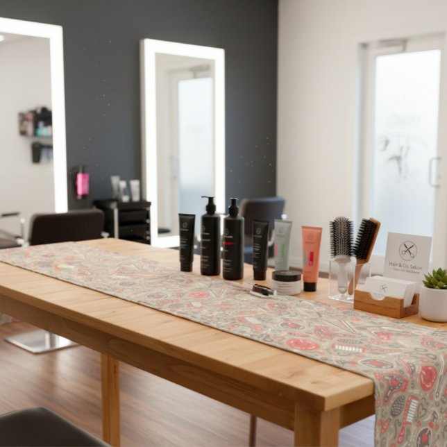 Portuguese folk hair icons — taupe & coral kurzer tischläufer (Von Creator hochgeladen)