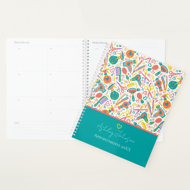 Portuguese folk hair — teal with coral & mustard planer (Anzeige)