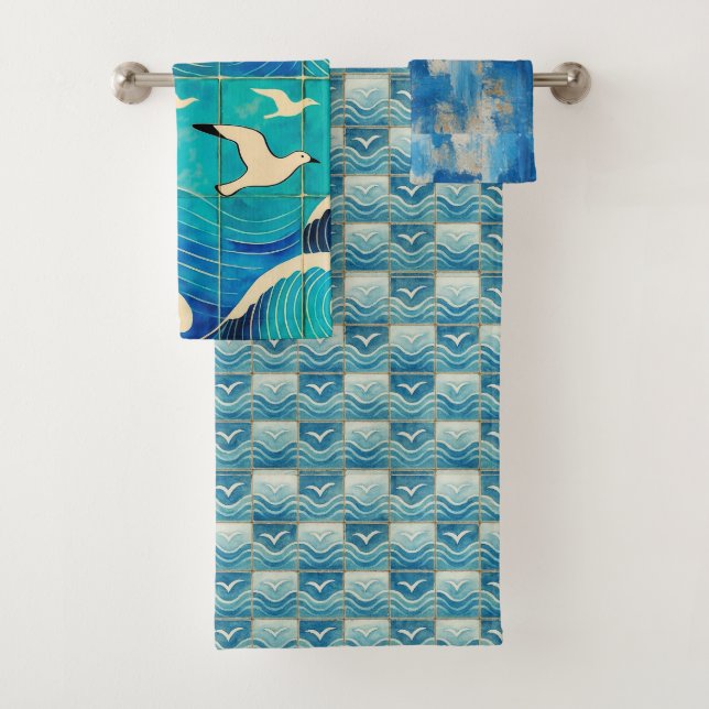 Portuguese Ocean Waves & Seagulls Towel Set – Coas (Insitu)