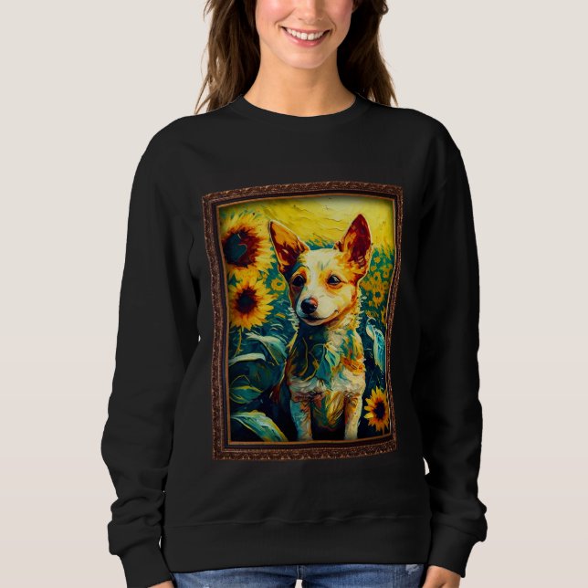 Portuguese Podengo Pequeno Painting Sunflower Flow Sweatshirt (Vorderseite)