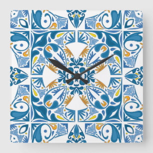 Portuguese Tile Pattern Quadratische Wanduhr