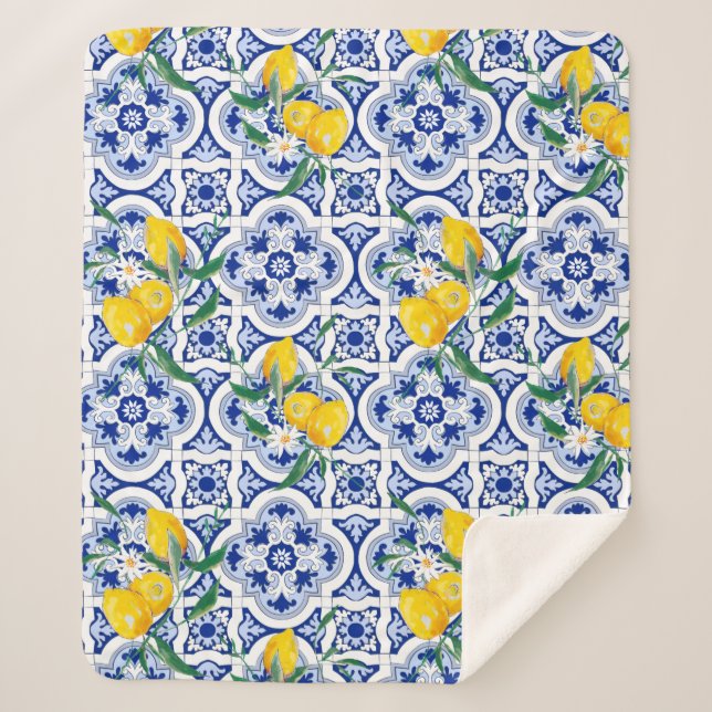 Portuguese tiles,lemons,fruit,summer art        sherpadecke (Vorderseite)