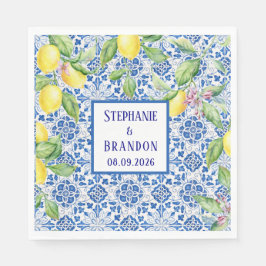 Portuguese Tiles Lemons Mediterranean Wedding Serviette