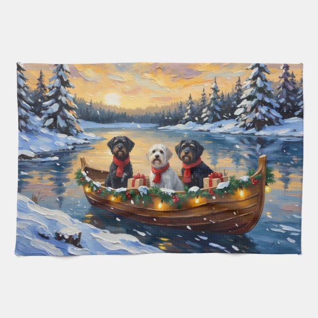 Portuguese Water Dog Christmas Boat Holiday Geschirrtuch (Horizontal)