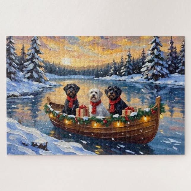 Portuguese Water Dog Christmas Boat Holiday Puzzle (Horizontal)