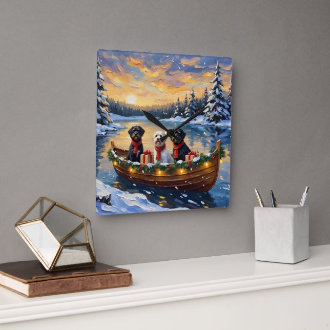 Portuguese Water Dog Christmas Boat Holiday Quadratische Wanduhr (Büro)