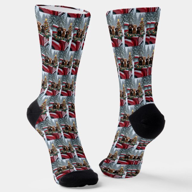 Portuguese Water Dog Christmas Red Truck Holiday Socken (Gewinkelt)