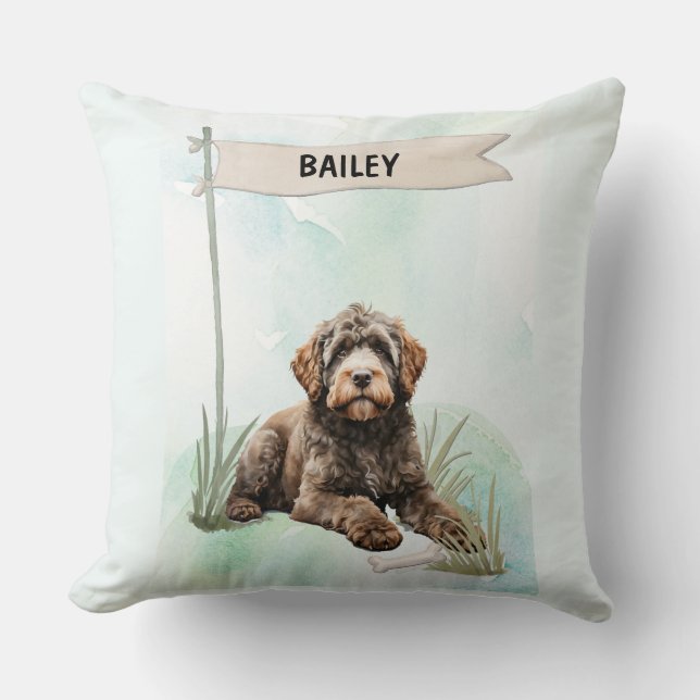 Portuguese Water Dog Watercolor Personalized Dog Kissen (Vorderseite)