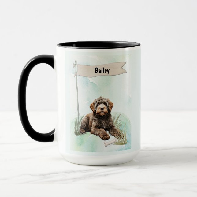 Portuguese Water Dog Watercolor Personalized Dog Tasse (Links)