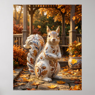 Porzellan Eichhörnchen Eichen Garten Poster