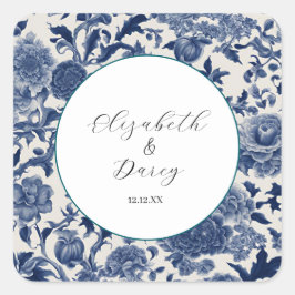Porzellan Elegante: Hochzeit mit Blumen Quadratischer Aufkleber