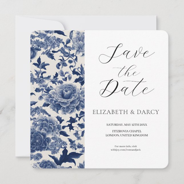 Porzellan Elegante: Hochzeit mit Blumen Save The Date (Vorderseite)