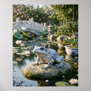 Porzellan Frosch Lotus Garten Poster