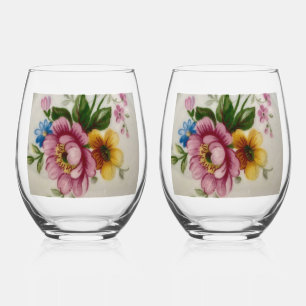 Porzellan-inspirierte Blumendesigns  Weinglas Ohne Stiel