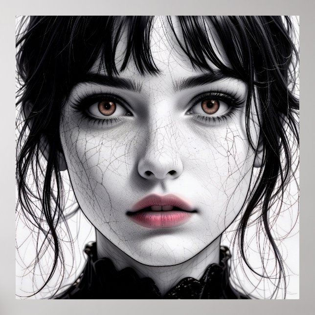 Porzellangesicht mit gefesseltem Herzen. Poster (Vorne)