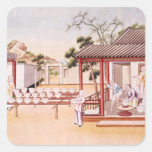 Porzellanherstellung (in g/c auf Papier) Quadratischer Aufkleber