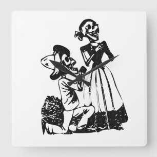 Posada Cavalera Courting Skeleton Couple Quadratische Wanduhr