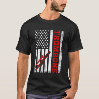 Posaune Retro Amerikanische Flagge Posaune 4. Juli T-Shirt