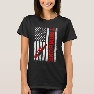 Posaune Retro Amerikanische Flagge Posaune 4. Juli T-Shirt