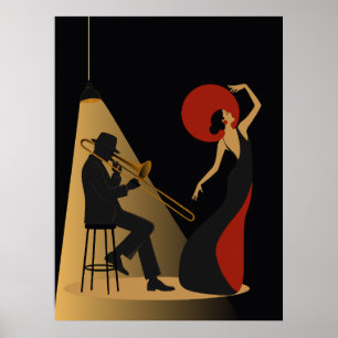 Posaunist und Tänzer Noir-Musik Poster