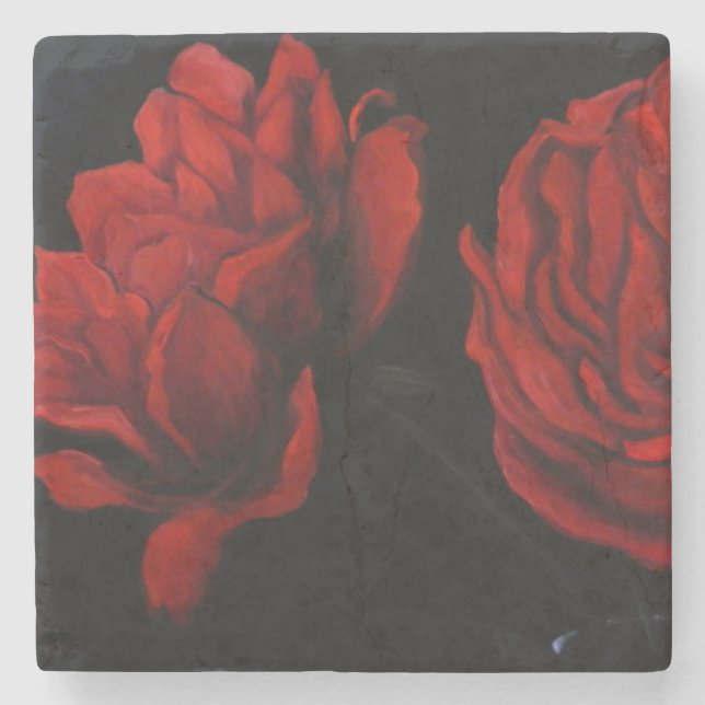 Posavasos de piedra con rosas rojas steinuntersetzer (Vorderseite)