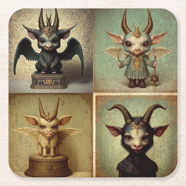 Posavasos personalizados originales Baphomet.  Rechteckiger Pappuntersetzer (Vorderseite)