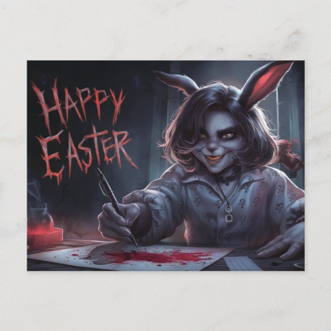 Poscards Happy Easter Dame Kaninchen Postkarte (Vorderseite)