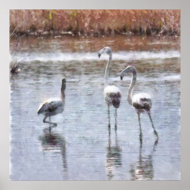 Pose Flamingo Wasserfarbe Poster (Vorne)