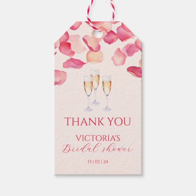 Pose Petals und Prosecco-Brautparty Geschenkanhänger (Vorderseite)