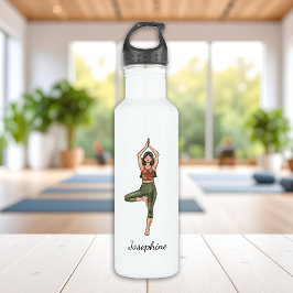 Pose Yoga Vrikshasana Frau mit Individuelle Name Edelstahlflasche