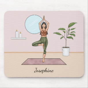 Pose Yoga Vrikshasana Frau mit Individuelle Name Mousepad